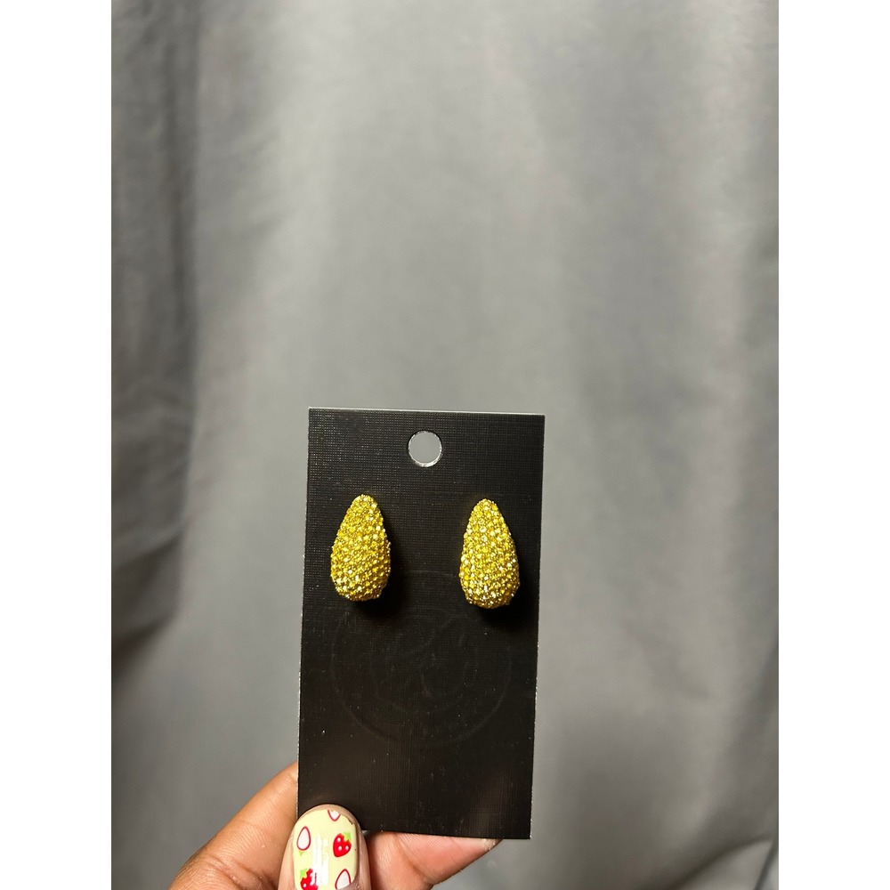 Yellow Rhinestone Teardrop Stud Earrings Pave Crystal Sparkle Statement Jewelry